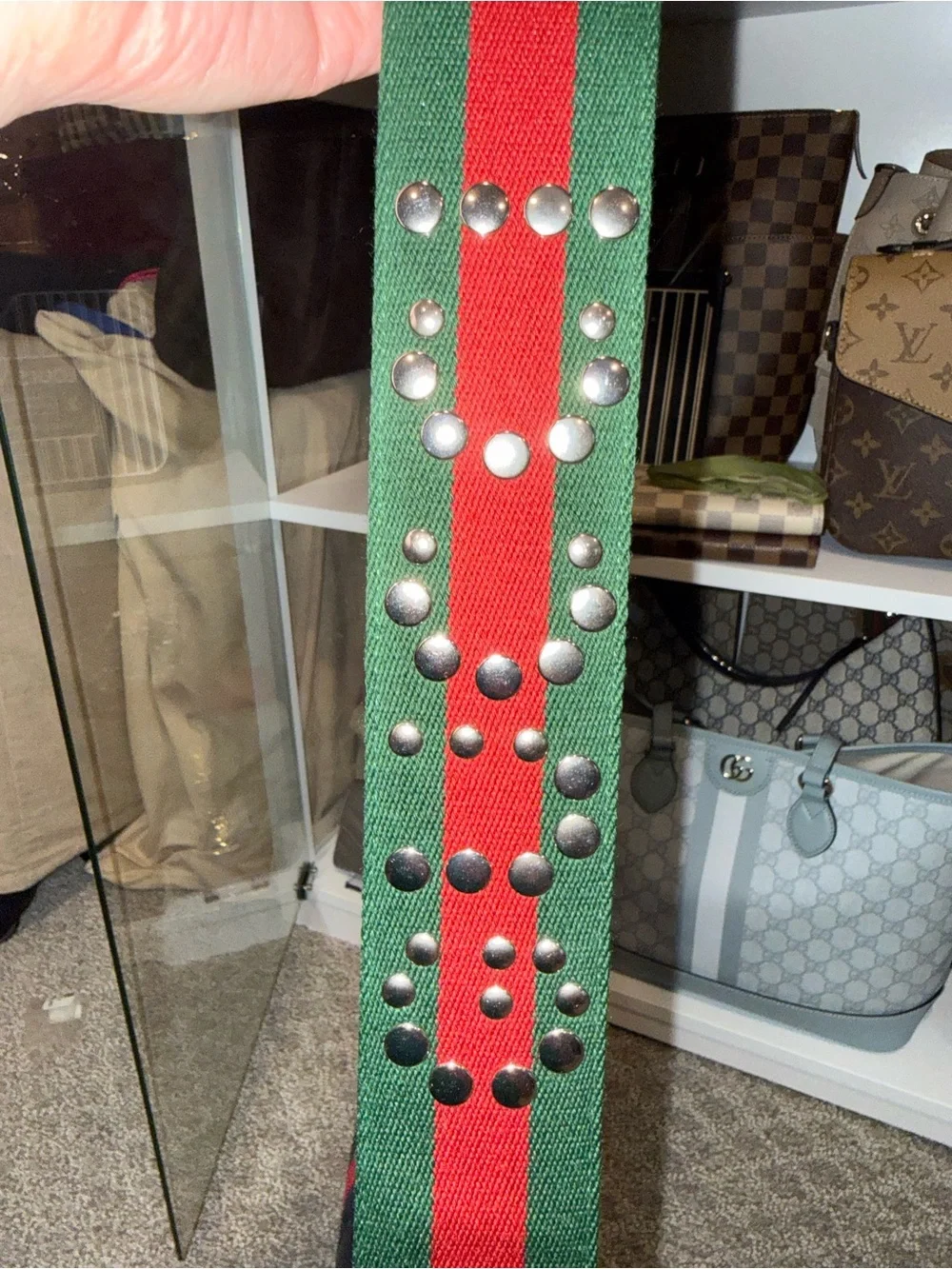 Gucci Navy Leather Crossbody with Red Stripe and Green Strap